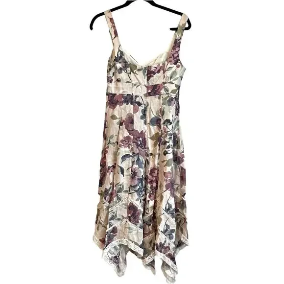 Lauren Ralph Lauren Floral Handkerchief-Hem Midi Dress Cream Multi Size 6 NWT
